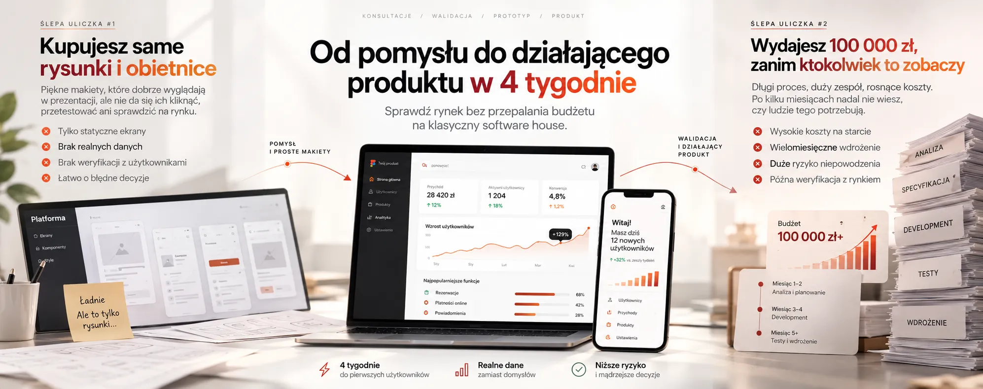 Porównanie tradycyjnej ścieżki programistycznej i modelu 4-tygodniowego
